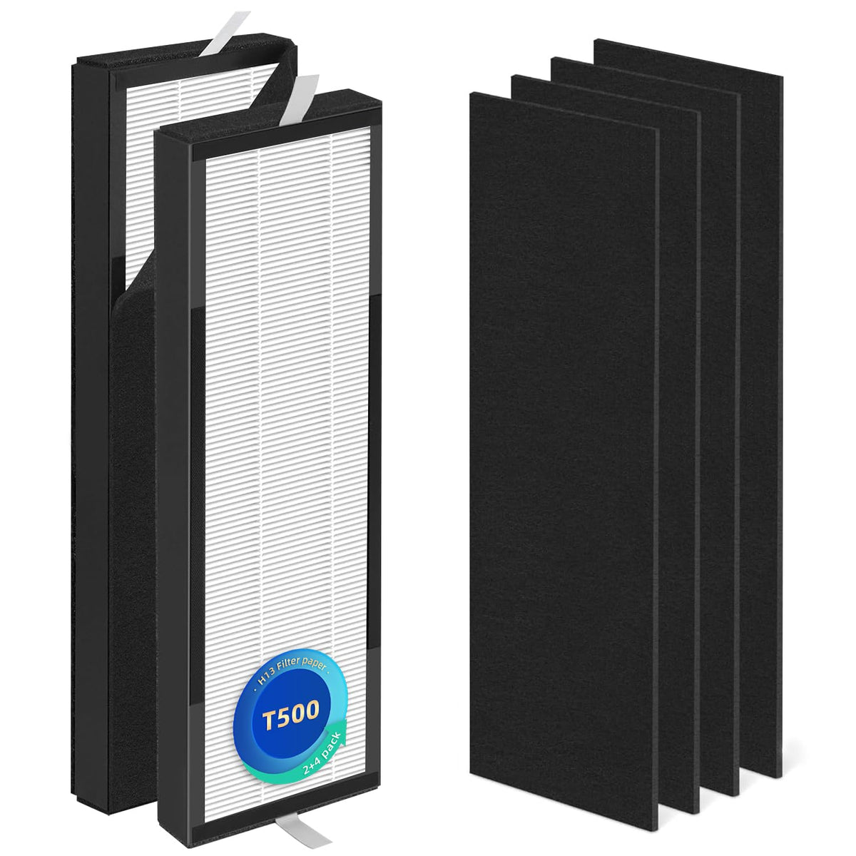 TF60 Replacement Filter Compatible with Alen T500 Air Purifier Models TF-60 and TF-60-MP, H13 Grade Mechanical Media for Wildfire Smoke, Pet Dander & Odors (2 Main Filters + 4 Carbon Pre-Filters)