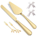 Wedding Cake Cutting Set, Elegant Gold Cake Cutter and Cake Server with Bonus Forks & White Bows, Extra Thick Stainless Steel Cake Knife and Server Set for Anniversary, Birthday, Baby Shower