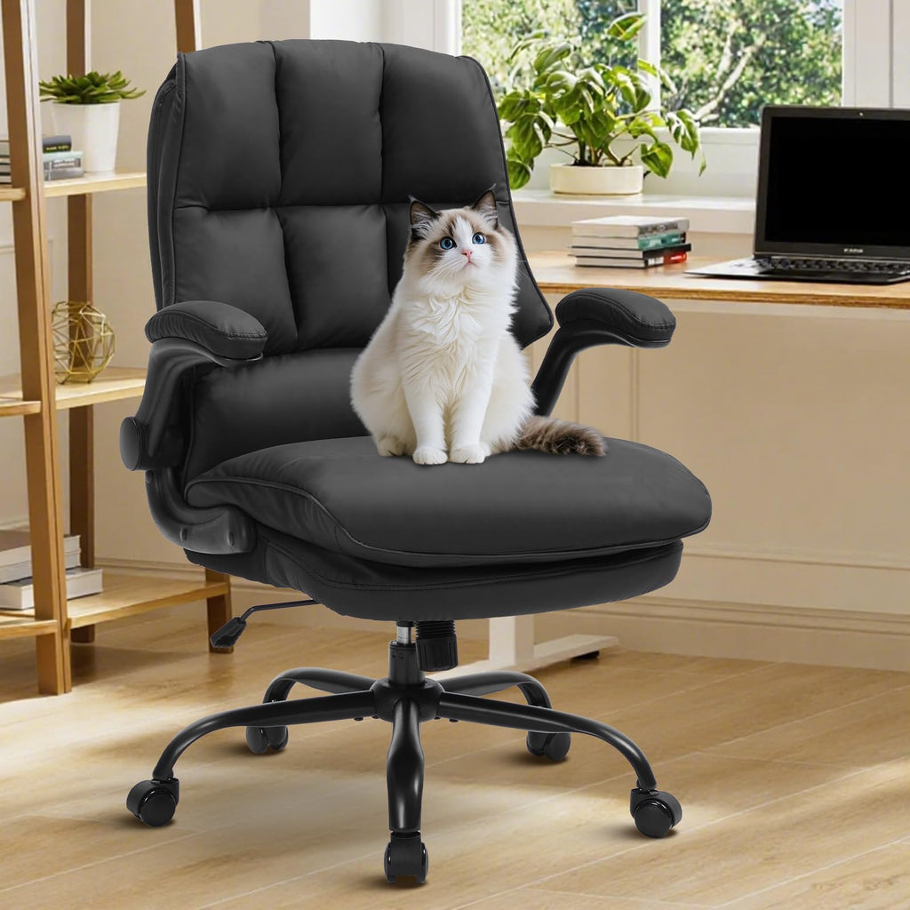 Comfy Office Chair Soft and Double Cushioned Ergonomic Computer Desk Chair, 27.55" x 27.55" x 42.15", Black