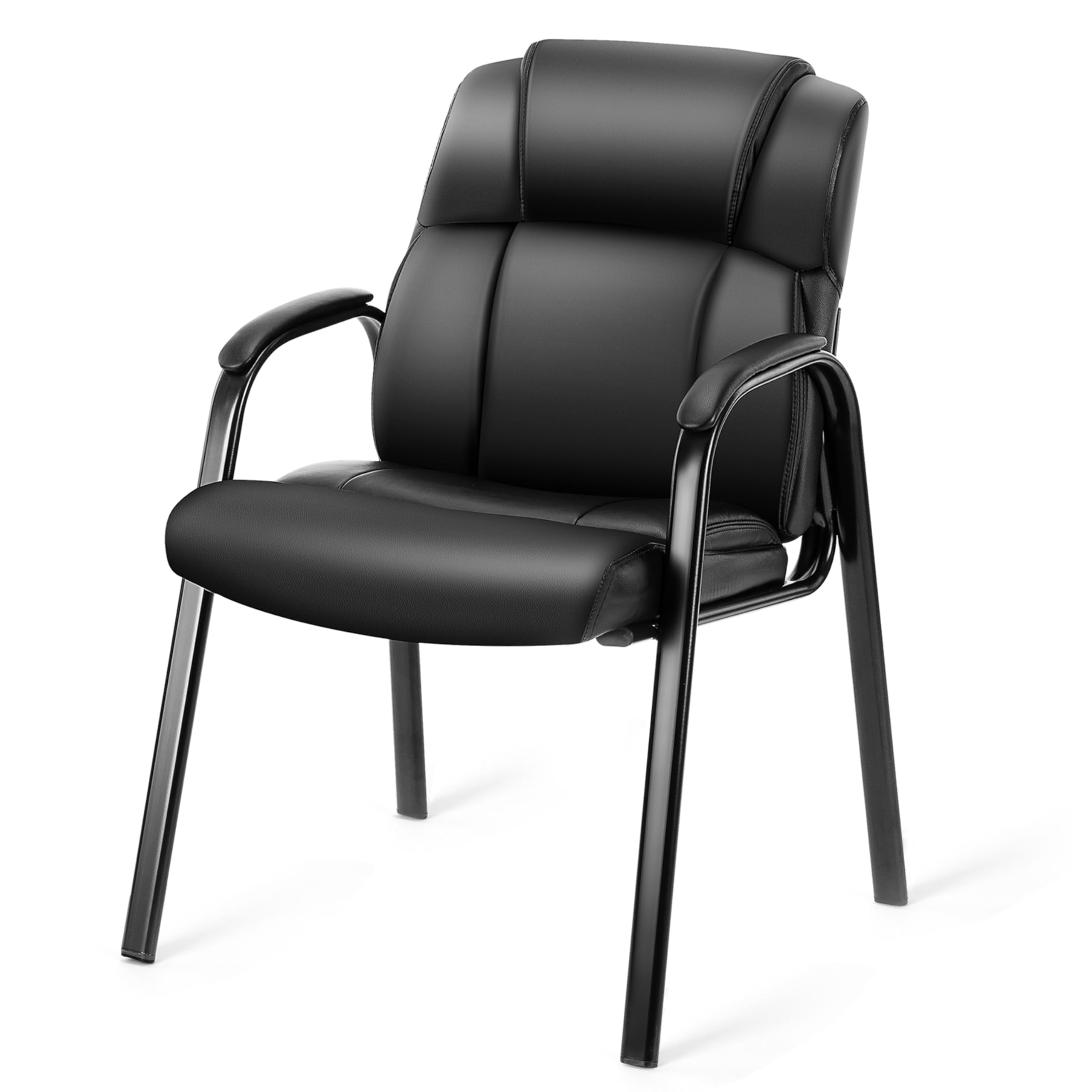 Simple Deluxe Waiting Room Leather Guest Chairs with Padded Arms, Comfy Stationary Reception Meeting Chair, Rest for Conference Side Office