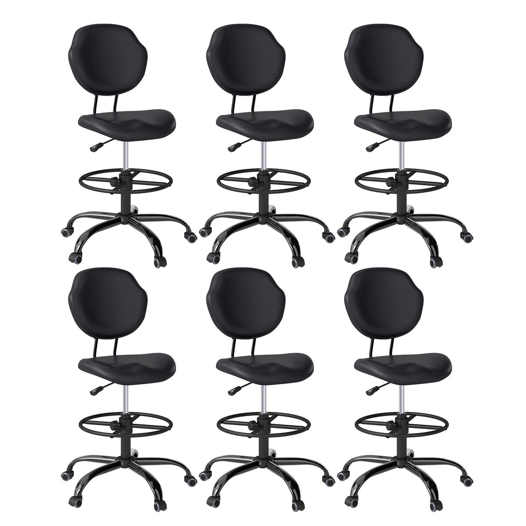 Drafting Chair with Back Support, Tall Desk Rolling Stool (black, Set of 6), 6PK