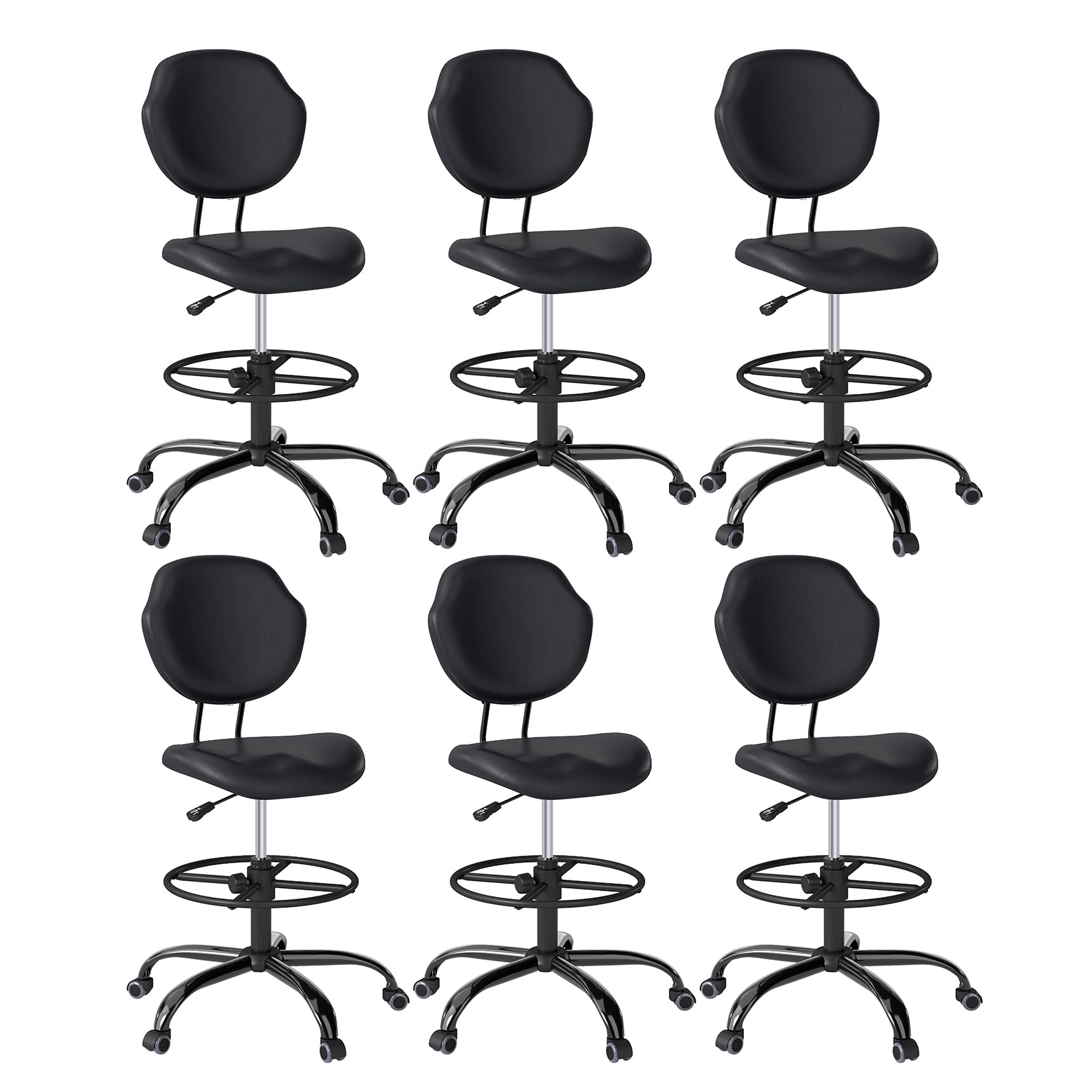 Drafting Chair with Back Support, Tall Desk Rolling Stool (black, Set of 6), 6PK