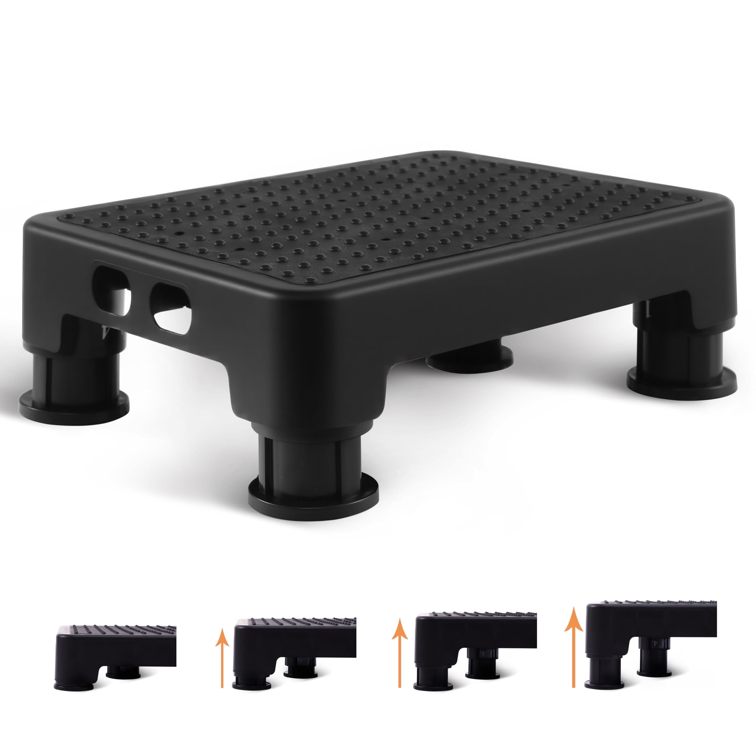 Chikilla Adjustable Step Stool for Seniors, 6-leg Stability, Black, 3.4-5.4 Inch High, A7: Black