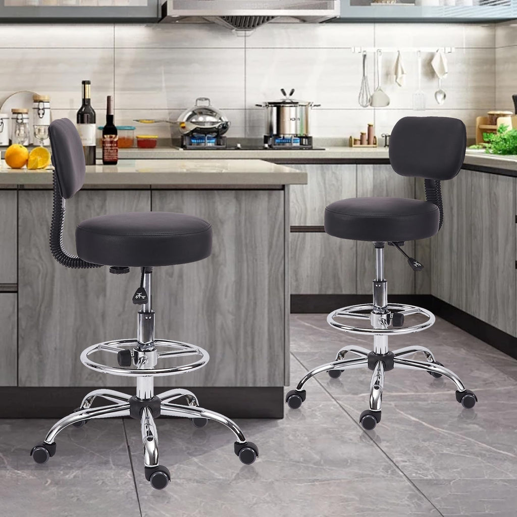 Klasika Drafting Stool Chair with Back, Adjustable Foot Rest Backrest Swivel Rolling Stool, Multi-purpose Office Desk Chair, Thickened Seat for