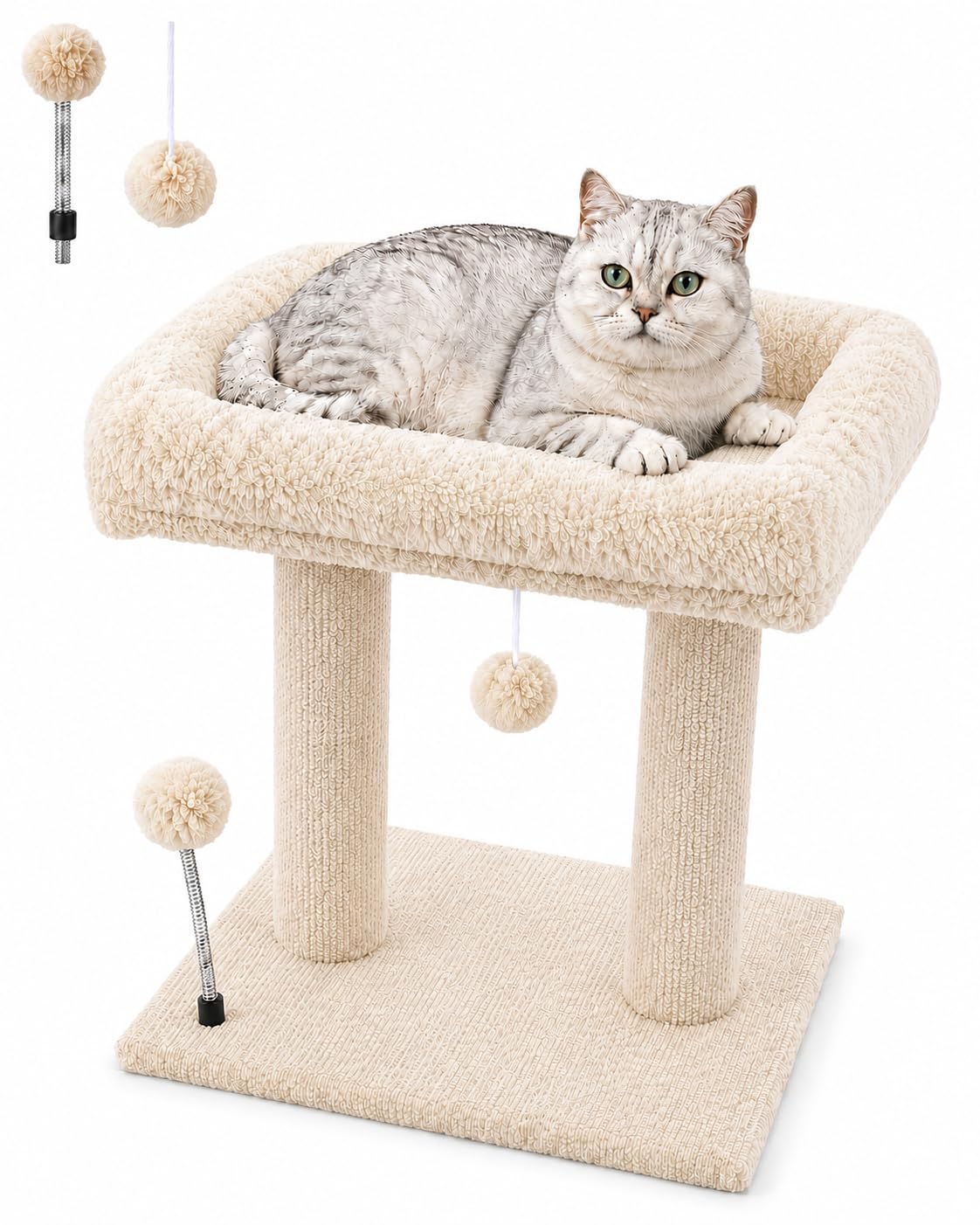 Carpet Craft Cat Tree with Scartching Post for Indoor Cats, Small Cat Tower with Carpet Scratcher,Beige