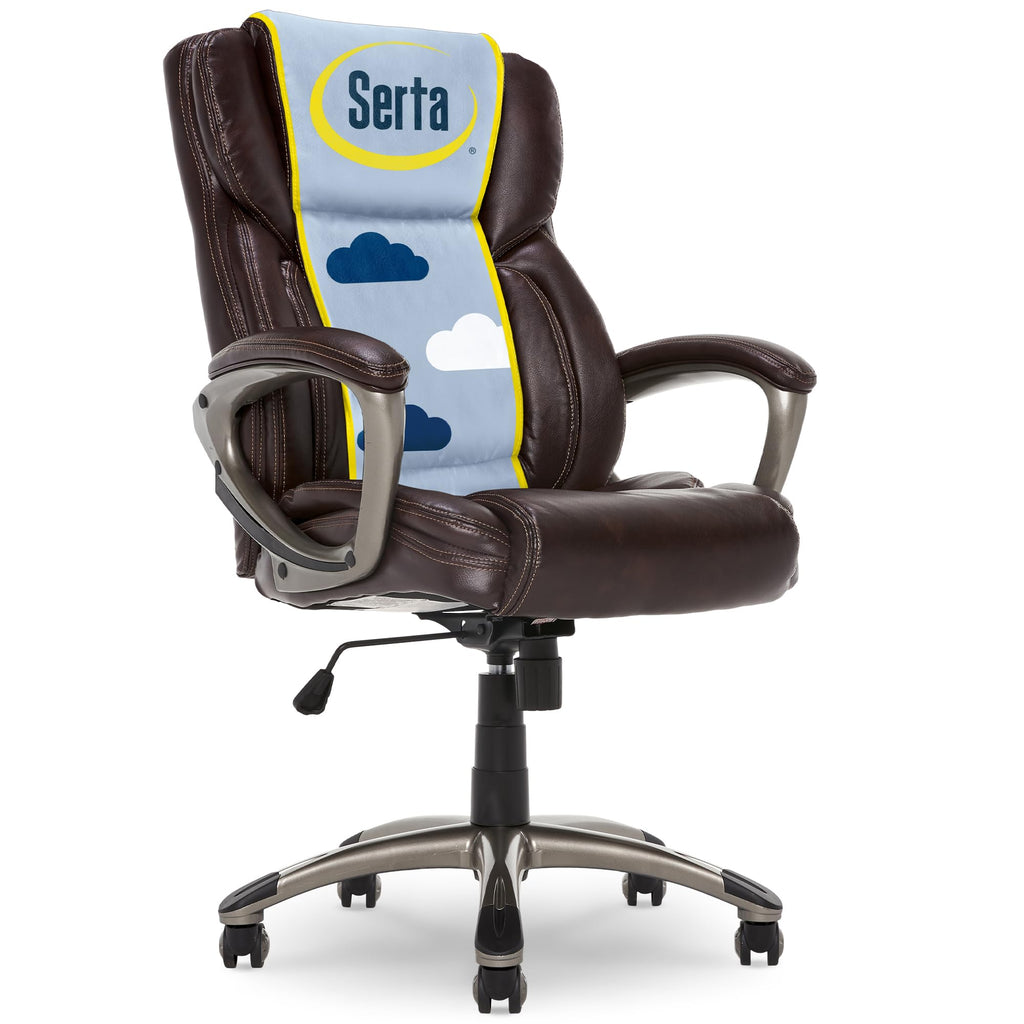 Serta Ergonomic Executive Office Chair with Lumbar Support, Leather Chair, High-Back, Brown
