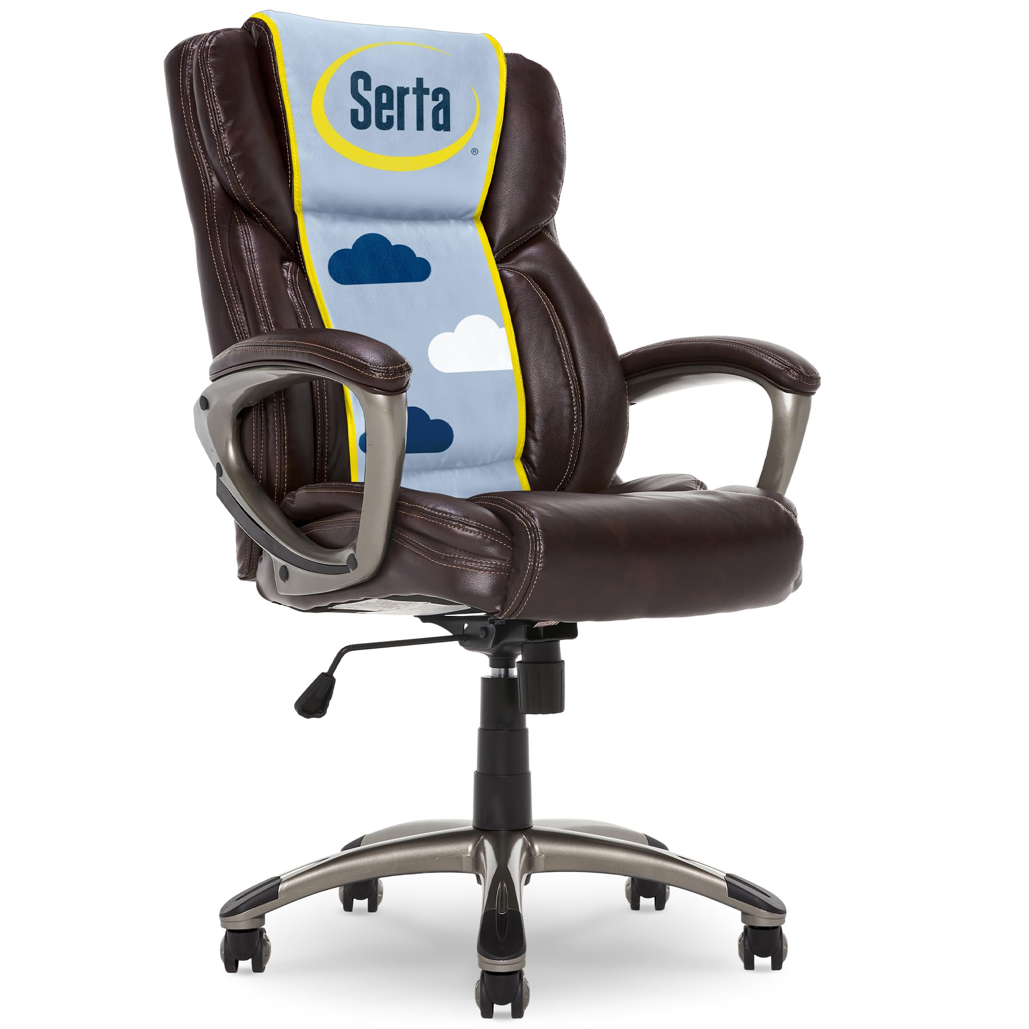 Serta Ergonomic Executive Office Chair with Lumbar Support, Leather Chair, High-Back, Brown