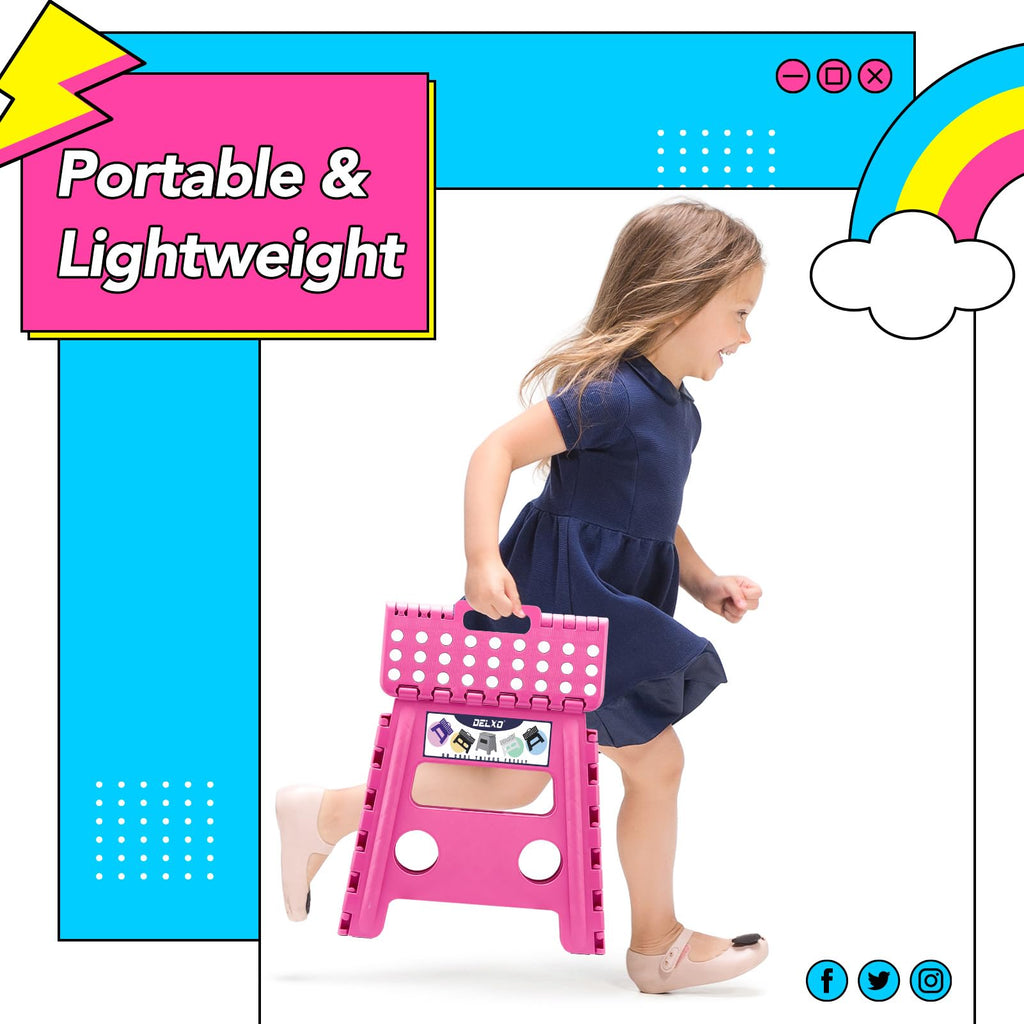 Delxo Folding Step Stool 13 Inch,300 Lbs Step Stool for Adults Pink