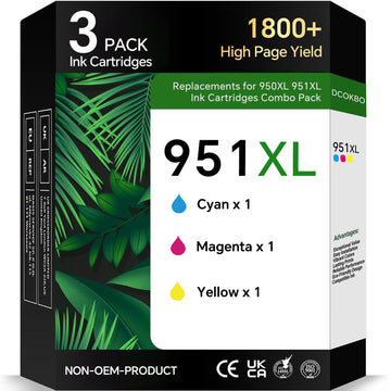 951XL Ink Cartridges Combo Pack Compatible Cartridges for HP 951Color Printer Ink, 3-Pack Replacement for HP 951 XL Work with OfficeJet Pro 8100 8600 8610 8620 8100 8630 251DW( Cyan, Magenta, Yellow)