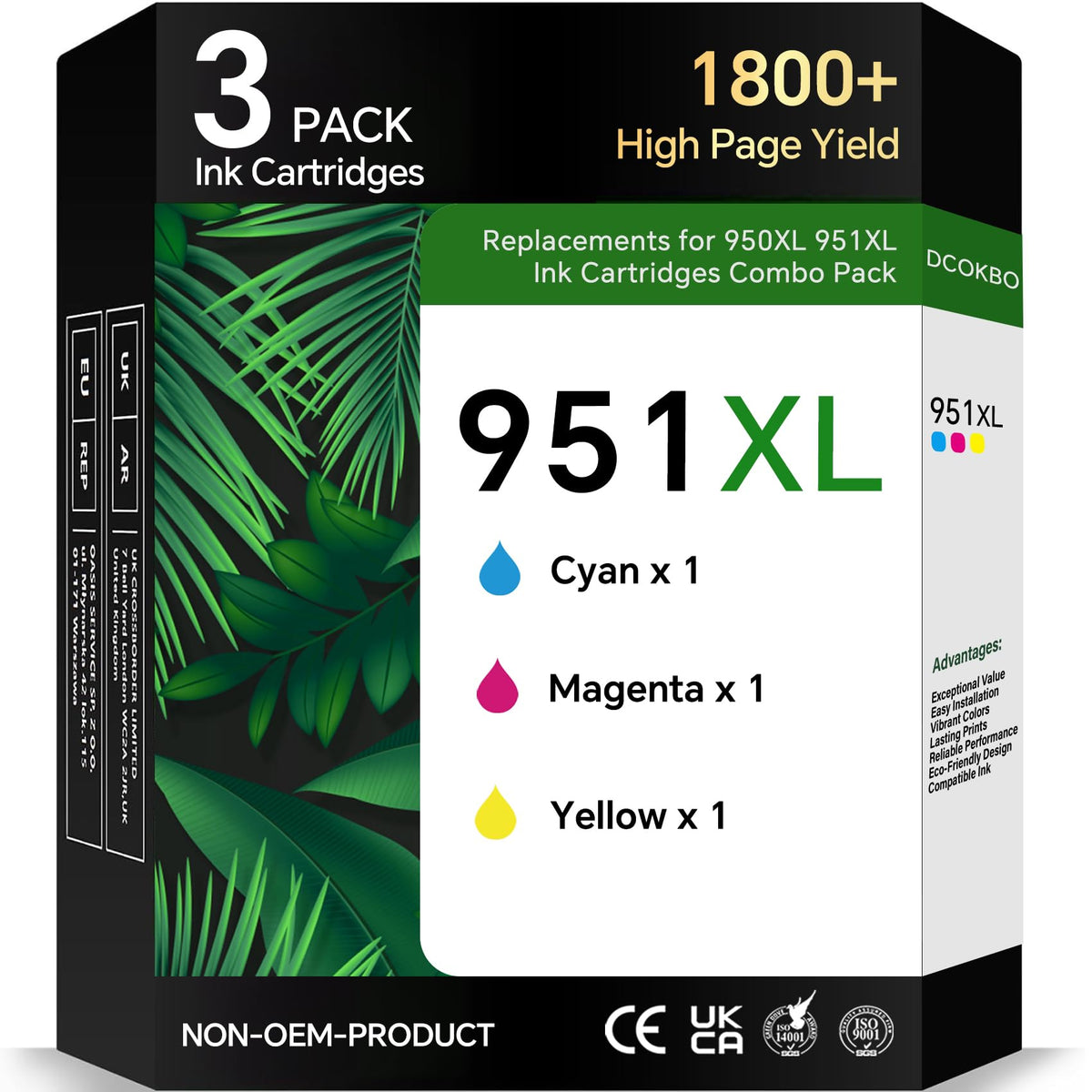 951XL Ink Cartridges Combo Pack Compatible Cartridges for HP 951Color Printer Ink, 3-Pack Replacement for HP 951 XL Work with OfficeJet Pro 8100 8600 8610 8620 8100 8630 251DW( Cyan, Magenta, Yellow)