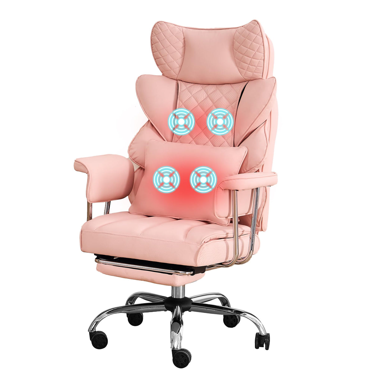 Dyhome 500 Lbs Kneading Massage Office Chair with Foot Rest Reclining Pink