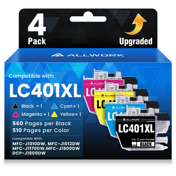 LC401XL LC401 MFC-J1010DW Ink Cartridges for Brother Printer LC 401XL 401 XL Ink Cartridge Compatible for MFC J1010DW MFC-J1170DW MFC-J1800DW MFC-J1012DW Series Printer (4-Pack High Yield, Upgraded)