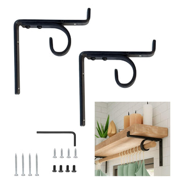 MKsteelco Curtain Rod Shelf Brackets Handmade - Heavy Duty Above Window Bracket, Wall Rod Support, Blinds & Shelves & rods Holder, Black Decorative Iron Dowel Supports, Blind & Shelving Holders