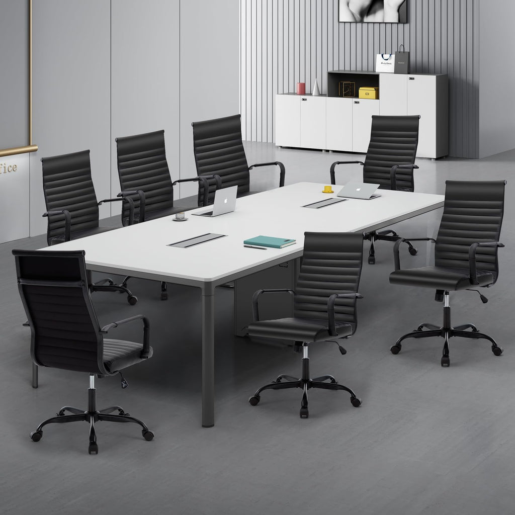 Haranuo Office Chair, Ergonomic Executive Conference Room Chairs, Ribbed Leather Desk Chair with Lumbar Support, Adjustable Height Mid-back