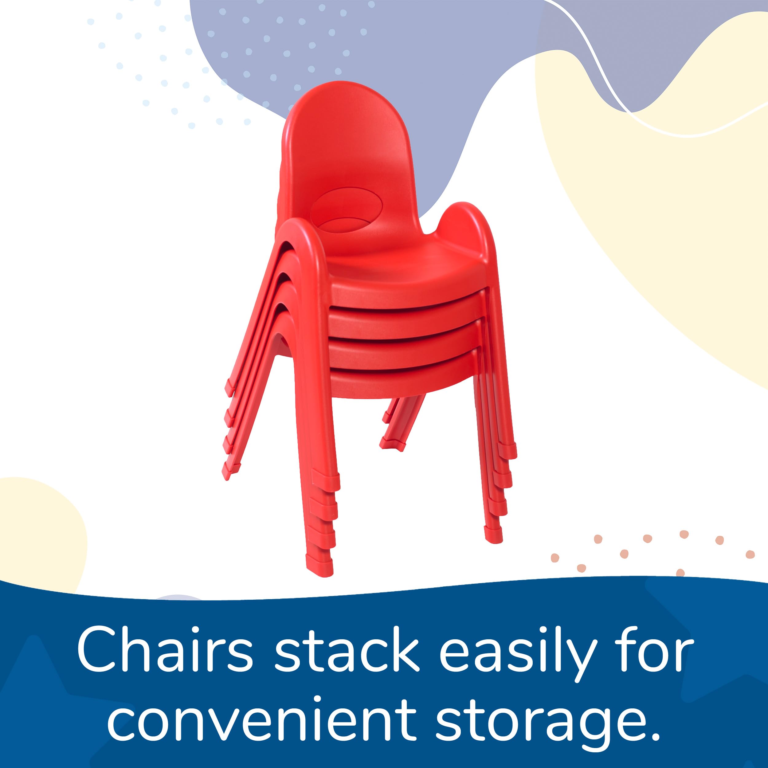 Children’s Factory Value Stack 13" Child Chair, Candy Apple Red, 2 Pack, Stackable Ergonomic Seating Solution for Classrooms and Homeschools