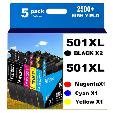LC501XL LC501 Ink Cartridges for Brother LC501 Ink Cartridges 501 501XL for Brother MFC-J1260DW MFC-J1360DW MFC-J1410DW Printer 5 Pack (2 Black, 1 Cyan, 1 Magenta, 1 Yellow)