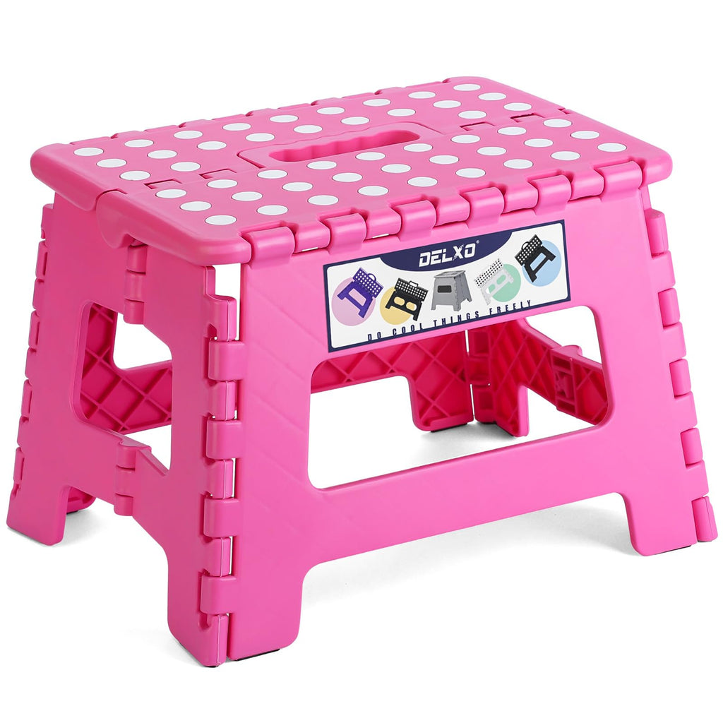 Delxo 9 Inch Kids Step Stool,300 Lbs Folding Step Stool for Toddler Pink