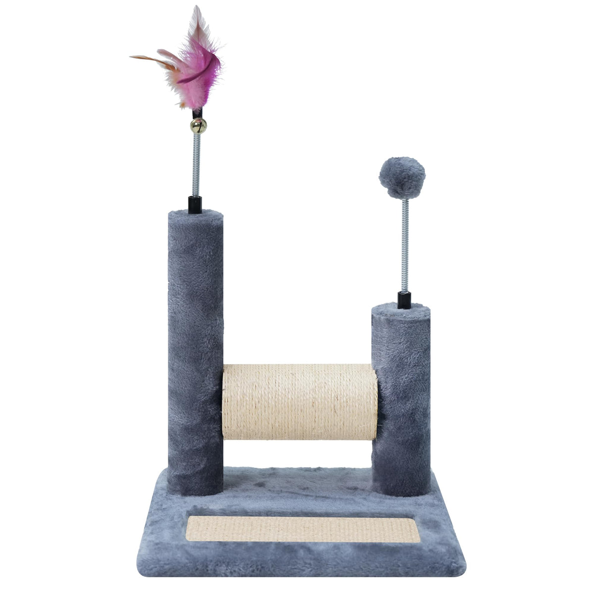 ROYPET Multifunctional Cat Scratching Posts for Indoor Kittens,Cat Scratching Pads for Play and Activity,Scratching Posts with Feather Toys and Spring Hanging Balls,Grey