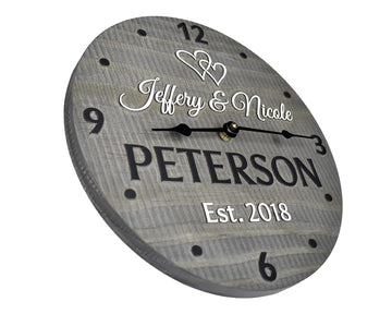 Handmade 11 Inch Wooden Wall Clock Personalized for Couple