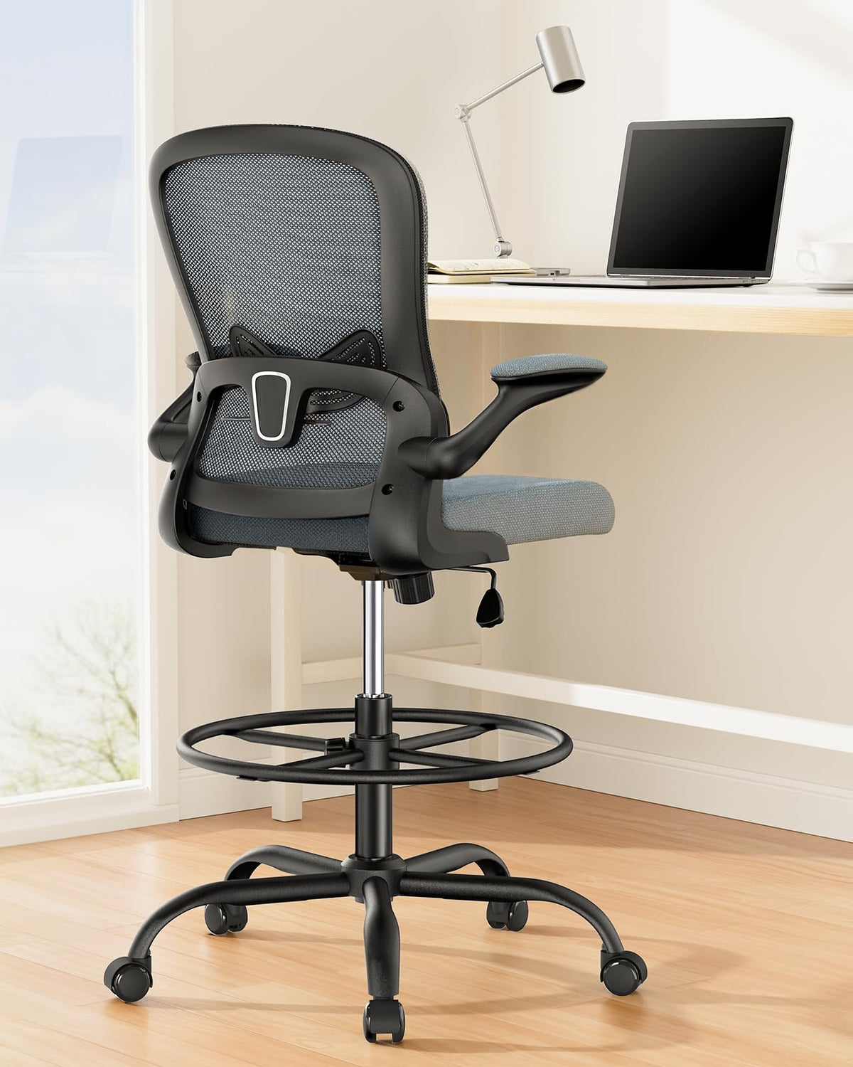 Ergear Drafting Chair,tall Office Chair with Flip-up Armrests, High Desk Chair Adjustable Height and Adjustable Footrest Ring, Ergonomic