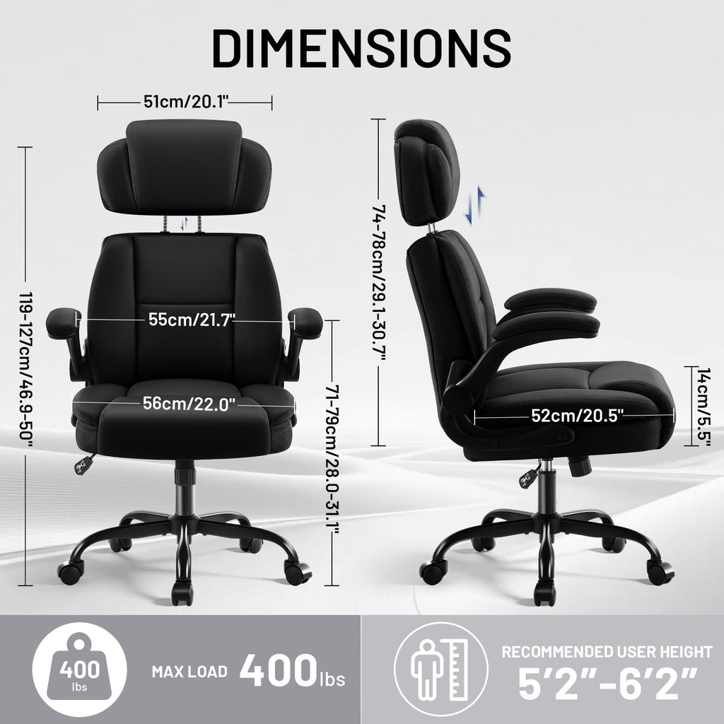 Areshark Ergonomic Office Chair with Lumbar Support, 400lbs Heavy Duty Big and Tall Executive Desk Chair, Pu Leather High Back Computer Chair