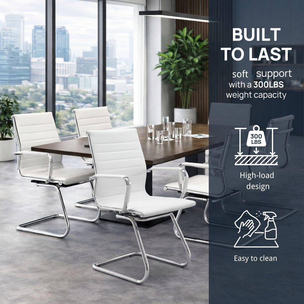 Dm Furniture Conference Room Chairs Set of 4, Waiting Room Chairs with Arms, Faux Leather Reception Chairs No Wheels, Office Guest Chairs with