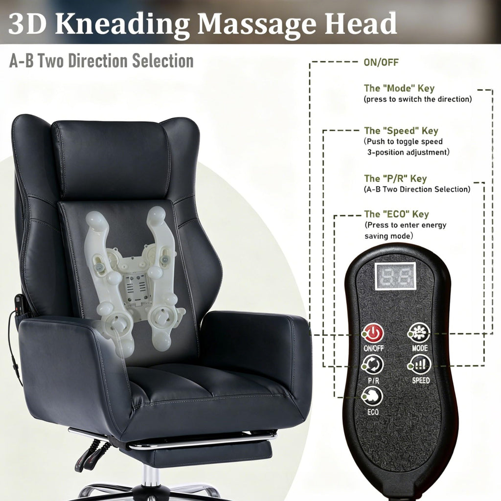 Dyhome Black Leather Office Chair with 3d Kneading Massage for Home/office, 2'1" x 2'7" x 1'4"