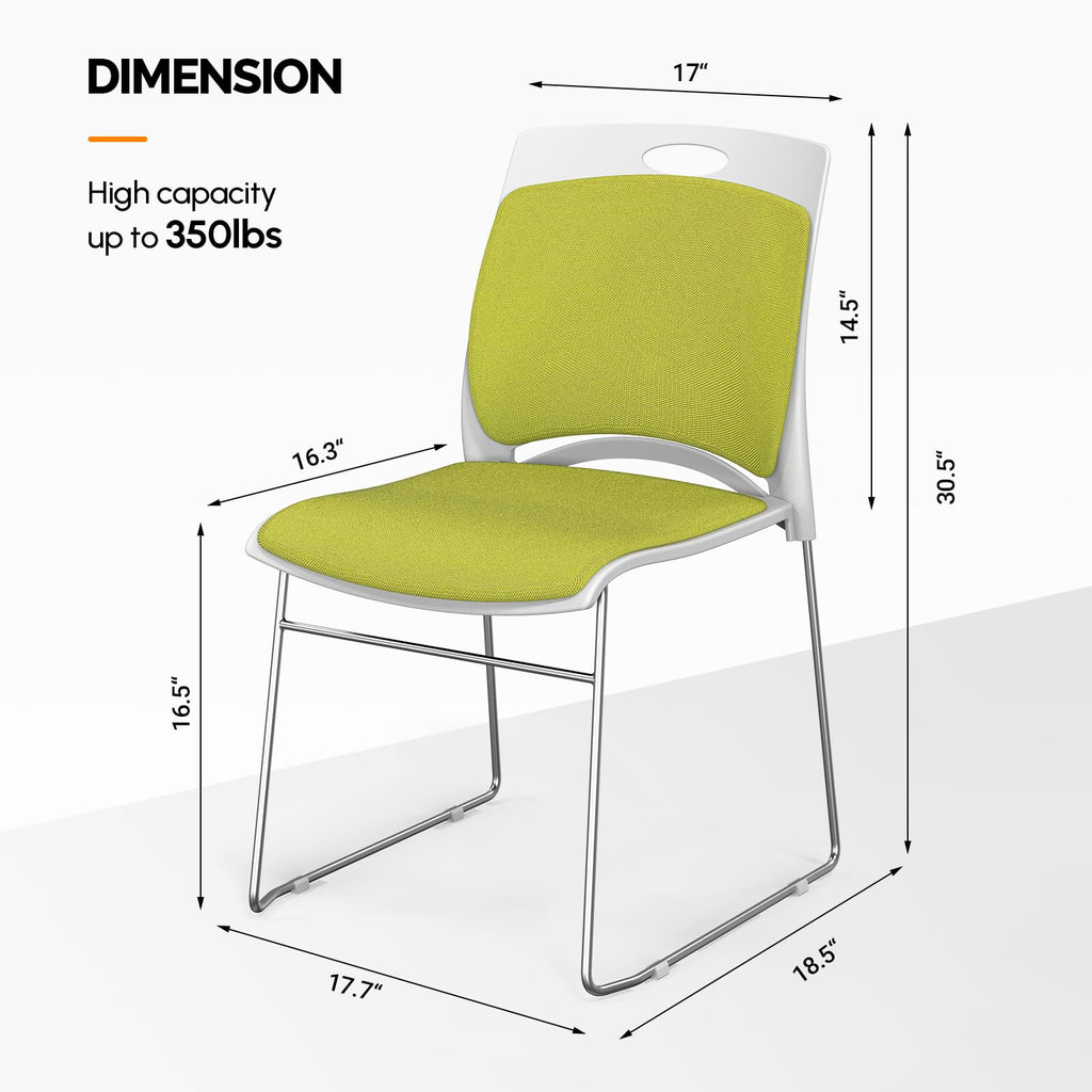 Vingli Stackable Plastic Mesh Padded Chairs for Office Set of 12, Green, 12 Pack