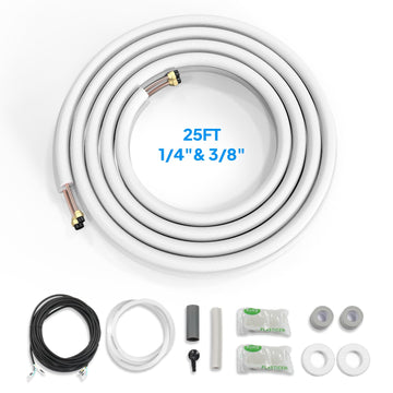 ROVSUN 25 Ft Mini Split Line Set, 1/4" & 3/8" O.D. Flared Copper Tubing Pipes & 3/8" Thickened PE Insulated Coil with Nuts & Installation Kit for Mini Split Air Conditioner & Heat Pump System