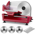 FOHERE 250W Meat Slicer Machine for Home, Electric Food Slicer with Stainless Steel Tray & Three 7.5" Stainless Steel Blade, 0-15mm Precise Thickness Deli Meat Slicer for Bread Fruit Vegetable (Red)