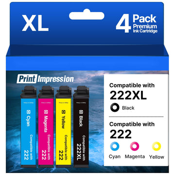 Remanufactured Replacement for 222 Ink Cartridges Replacement for Epson 222XL Ink Cartridges Combo Pack Use for Epson Workforce WF-2960 Expression XP-5200 Printer (4 Pack, Black/Cyan/Magenta/Yellow)