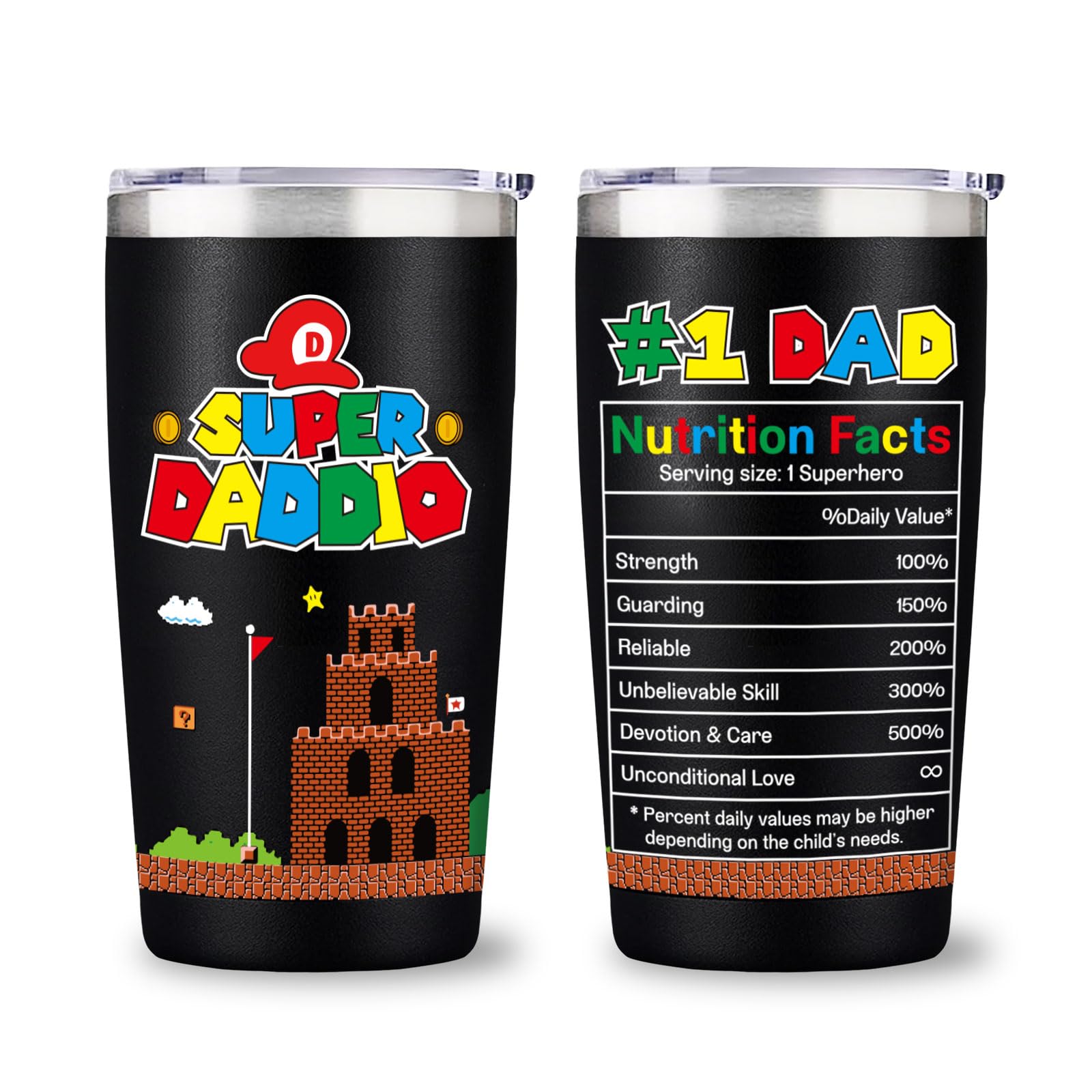Funny Tumblers with Lids and Straws for Dad, Birthday Gifts for Best Dad Husband, Supper Daddio Tumbler Gift from Daughter Son Wife, 20 OZ Cups Keep Drinks Cold & Hot, Fathers Day Gag Gift