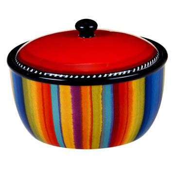 Sierra 8.25" Ceramic Bean Pot with Lid, 72 oz, Multicolor – Great for Serving Soups, Stews, Chilis, Casseroles, Salsas, and Sides – Vibrant Mexican-Inspired Serveware