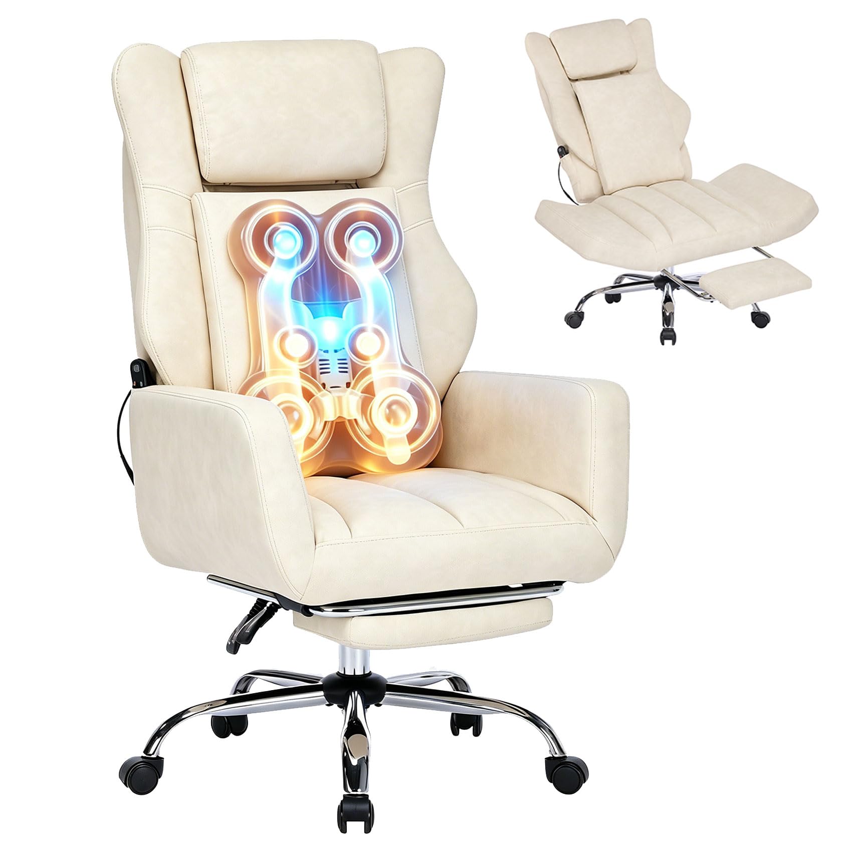 Dyhome Kneading Massage Office Chair Flip-up Armrest for Home/office, 32.3 inches x 25.9 inches x 16.3 inches, Beige