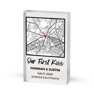 NEXT DAY SHIP Custom Our First Date Map Block - Couples Map, Where It All Began, Gift for Her, Acrylic Plaque, Custom Location, Couples Gift, Gifts for Wife and Husband Anniversary, Valentines Day