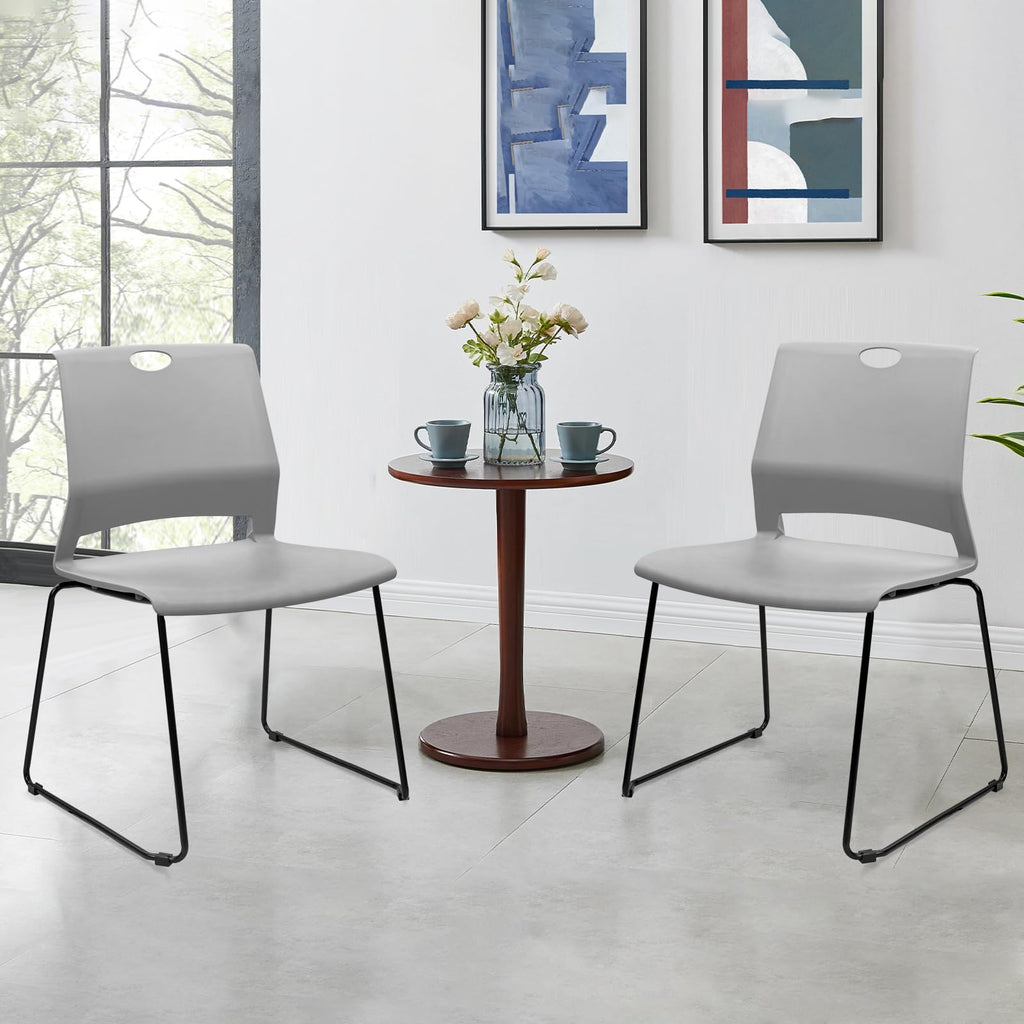 Klasika Stackable Guest Reception Chairs, Stacking Office Chair with Ergonomic Lumbar Support & Metal Legs, Plastic Desk Chairs for Conference