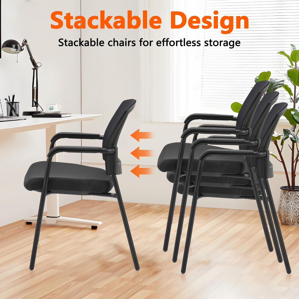 Clatina Office Reception Guest Chair Mesh Back Stacking with Ergonomic Lumbar Support and Thickened Seat Cushion for Waiting Conference Room