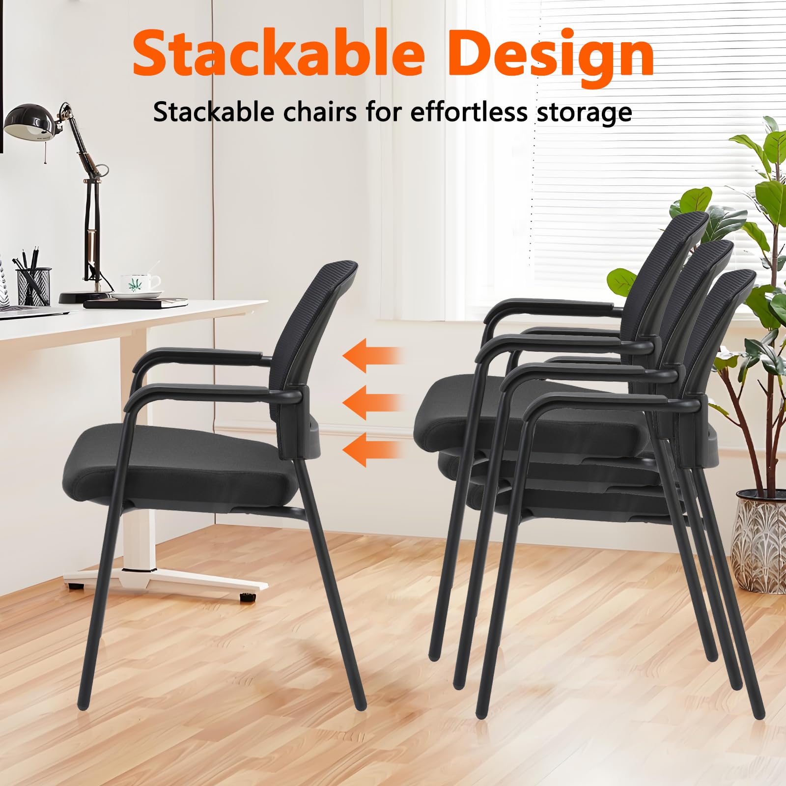 Clatina Office Reception Guest Chair Mesh Back Stacking with Ergonomic Lumbar Support and Thickened Seat Cushion for Waiting Conference Room