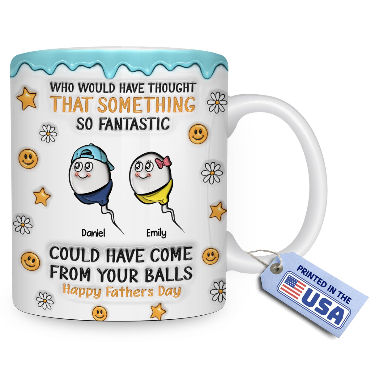 Wrappiness Funny Dad Mug - Happy Fathers Day Troll Gift for Dad from Kids, We All Came From There Personalized 3D Inflated Effect Mug, 11Oz 15Oz Ceramic Cup Gag Gift for Papa Daddy Gifts about Balls