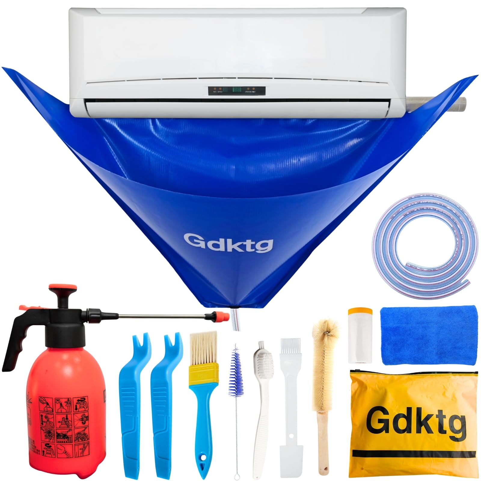 Mini Split Cleaning Kit Bag, Waterproof Ac Cleaning Kit with 2L Pressure Sprayer, Reusable Air Conditioner Cleaning Kit, Minisplit Cleaning Kit for HVAC, Small (for Systems 27in - 37in)