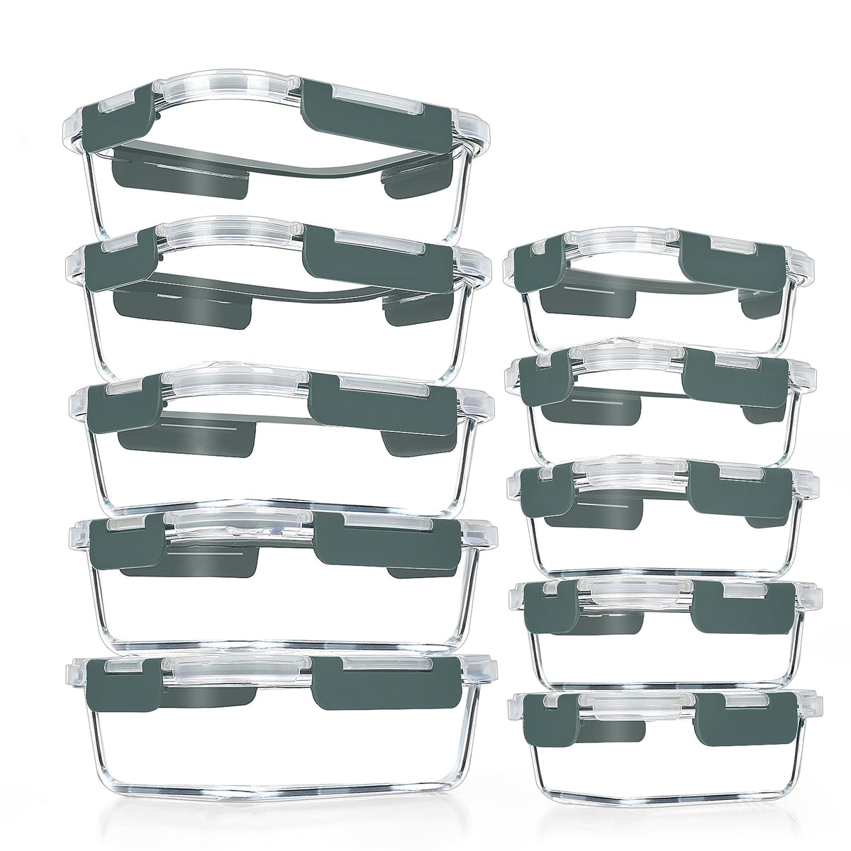 VERONES 10 Pack Glass Meal Prep Containers, Airtight Glass Lunch Containers, Stackable Glass Food Storage Containers Set with Lids,Exclusive of BPA,for Microwave, Oven, Freezer & Dishwasher,Grey