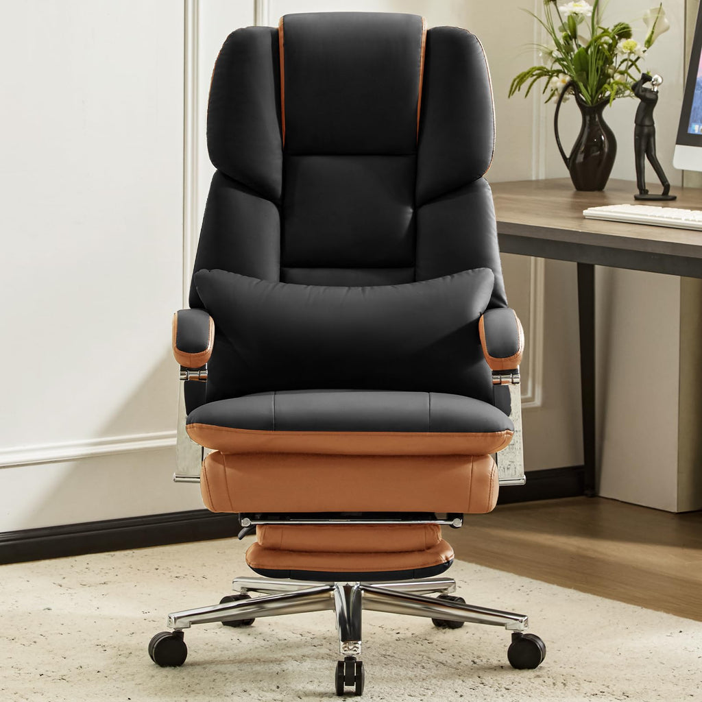Furniliving Big and Tall Office Chair 500lbs,high Back Executive Leather Office Chair with Footrest,wide Seat Reclining Desk Chair with Lumbar
