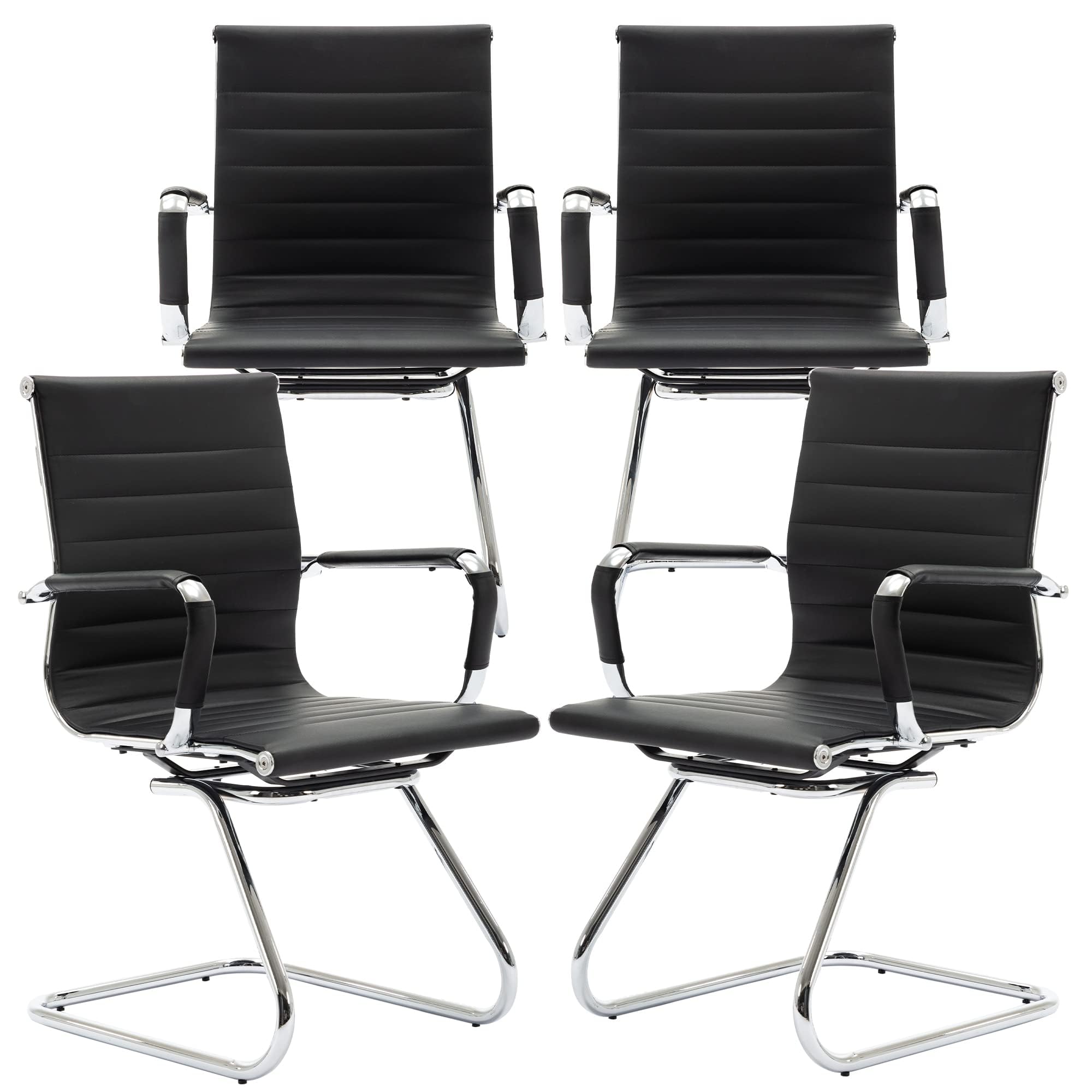 Dm Furniture Conference Room Chairs Set of 4, Waiting Room Chairs with Arms, Faux Leather Reception Chairs No Wheels, Office Guest Chairs with