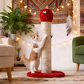 Cat Scratching Post 22'', Scratching Post with Extra Wide 12" Heavy Duty Base for Indoor Kitty, Scratching Post with Natural Sisal & Velvet Fabric for Small, Medium Cat, Red