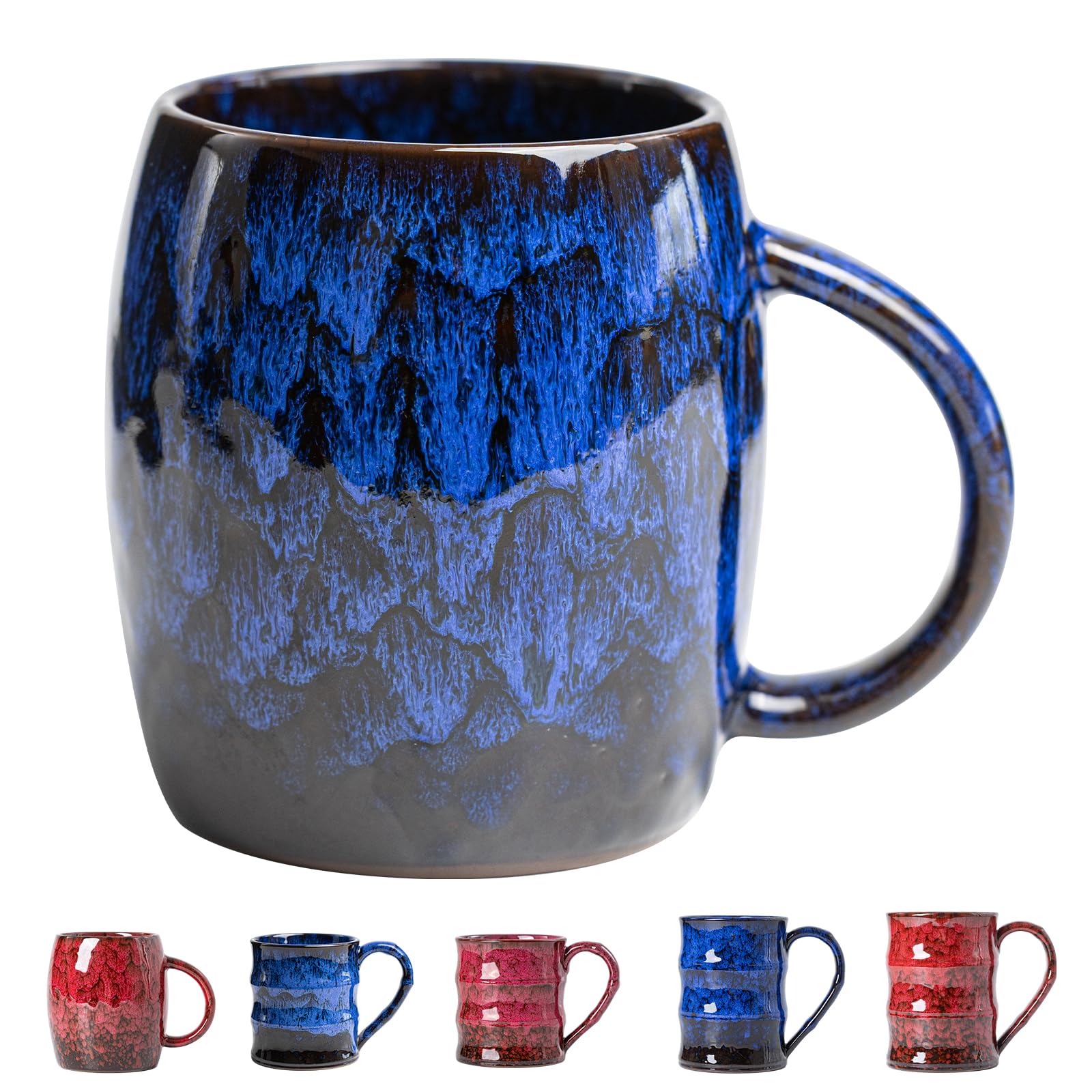 Midnight Blue Ceramic Coffee Mug 15oz - Handcrafted Artisan Mug with Large Comfortable Handle, Unique Design for Coffee Lovers, Dishwasher Safe