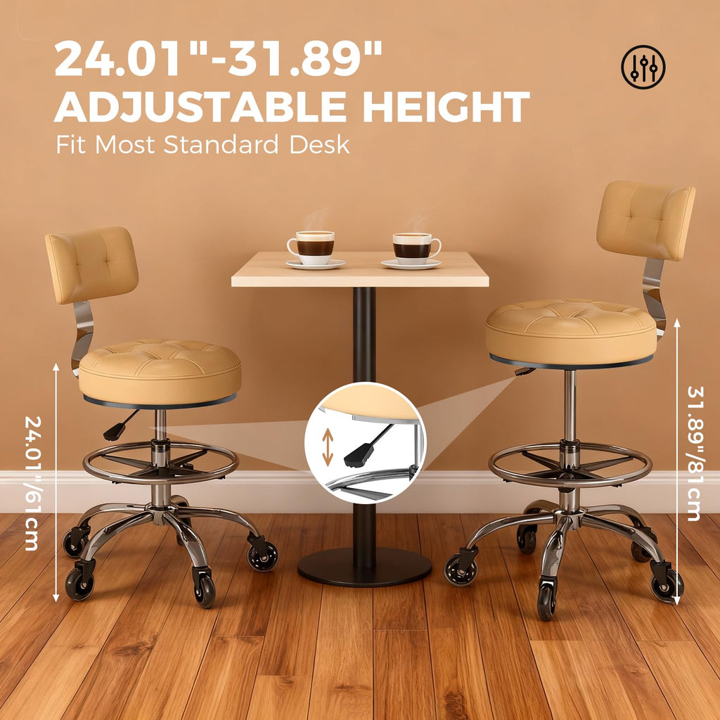 Freekyrock Office Drafting Chair with Footrest, Tall Height Adjustable Stool with Back Support, Heavy Duty Rolling Stool Chair with Wheels for
