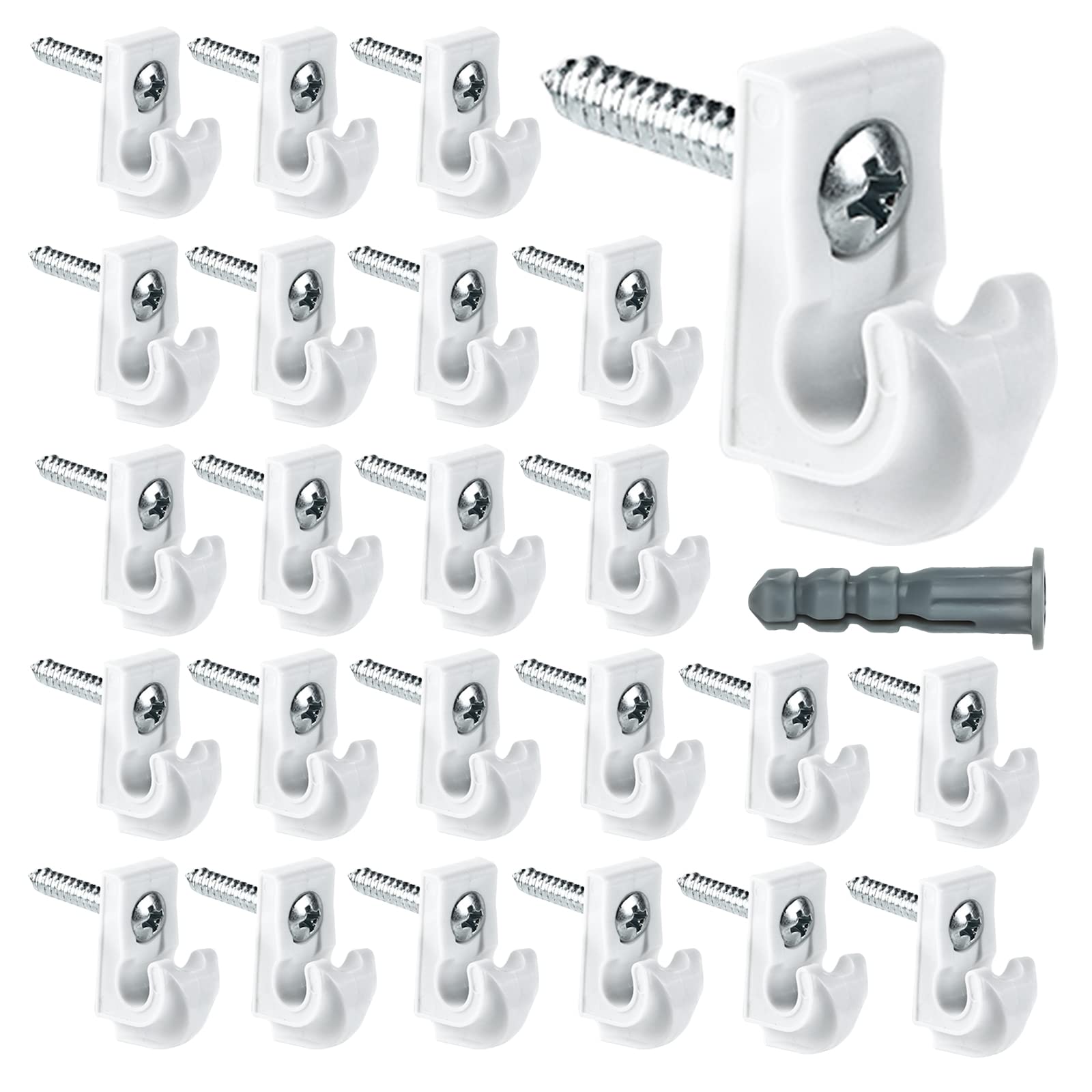 24 Pack White Down Wall Clip Closet Shelves Clips Wire Shelf Loop Clip Plastic Wire Shelf Brackets Included Clips Screws and Expansion Tubes for Wire Closet Shelving