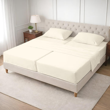 SGI Split King Sheet Set for Adjustable Bed Egyptian Premium Cotton 600 Thread Count Sheets for Sleep Number Bed 15" Deep Pocket 5 Pc Set with 2 Twin XL Fitted Sheets Soft Breathable -Ivory