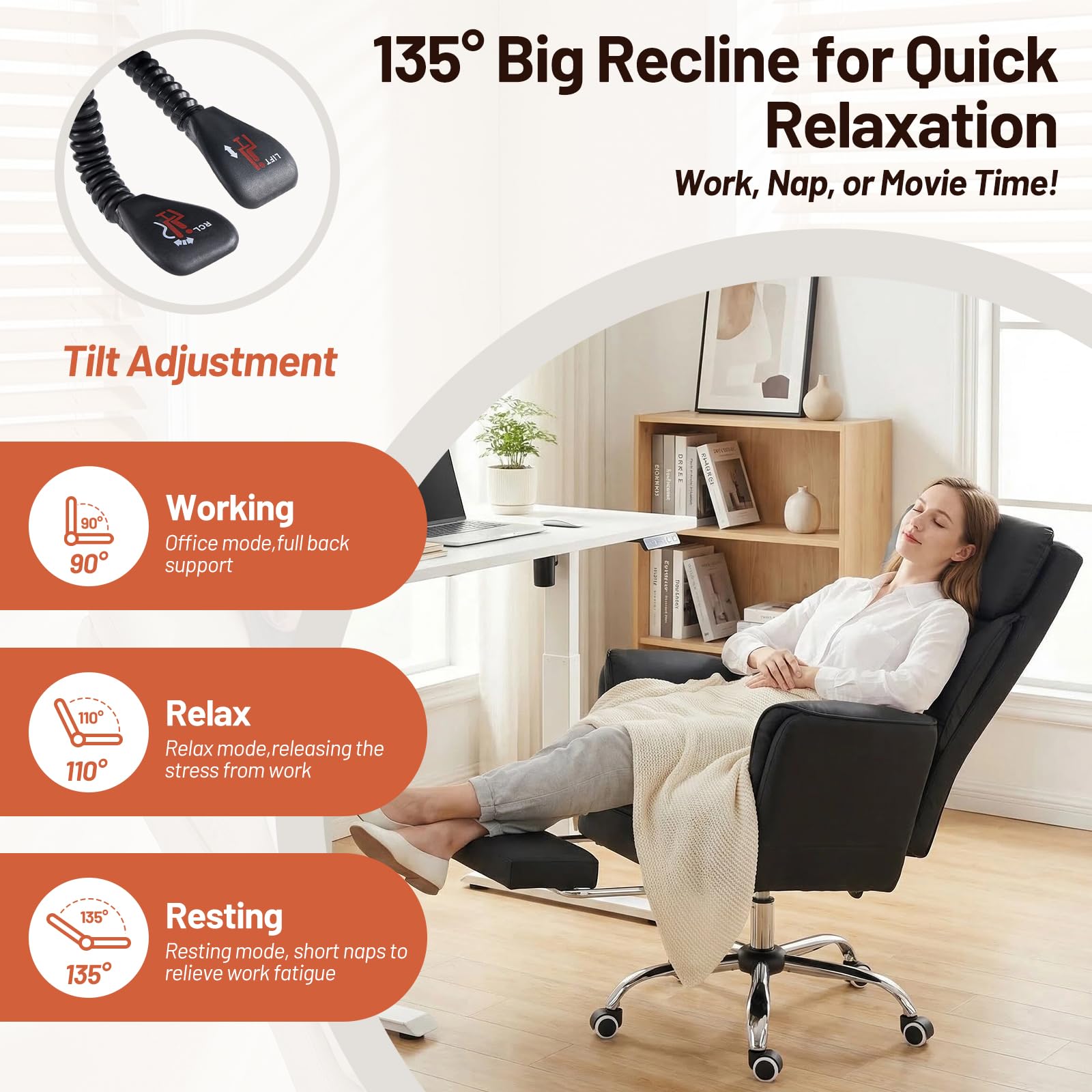 Furniliving Big and Tall Office Chair, Ergonomic Computer Desk Chair with Footrest, Wide Seat Reclining Gaming Chair, Flip Armrests for Cross