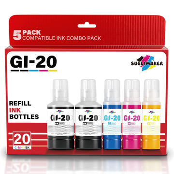 GI-20 GI20 Ink Refill Bottles Kit Compatible for Canon PIXMA G6020 G7020 G5020 6020 7020 5020 MegaTank Printers, Compatible for Canon GI-20 Ink Refill Bottles 5 Pack (Black 140ML, Color 70ML)
